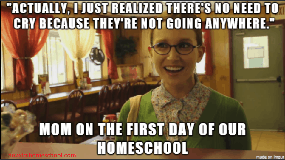Actually, I just realized there's no need to cry because they're not going anywhere. Mom on the first day of homeschool. 
