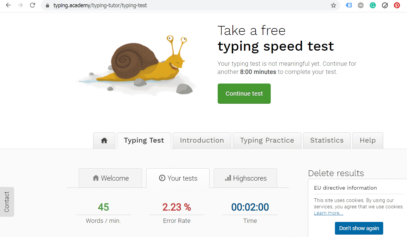 You can get free typing games and tests from Typing Academy. Here are my test scores!