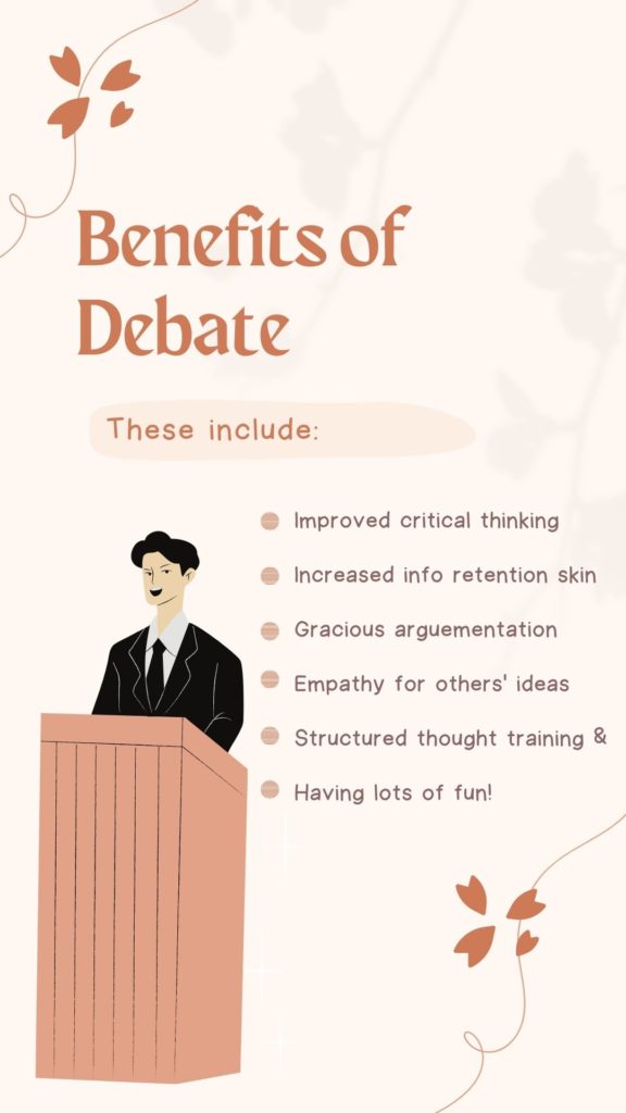 Benefits of debate in point form graphic.