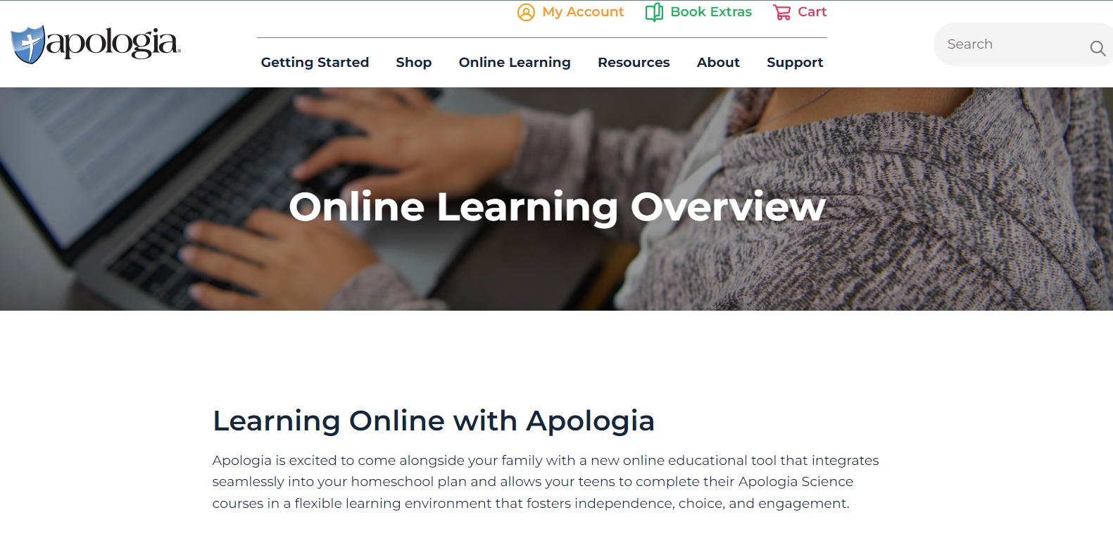 screenshot of apologia webpage. One of the best online homeschool curriculum packages