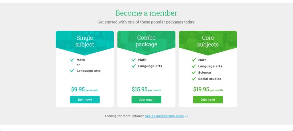 IXl Learning membership options and prices.