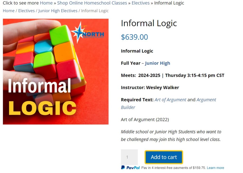 Informal Logic Course by True North Homeschool Academy