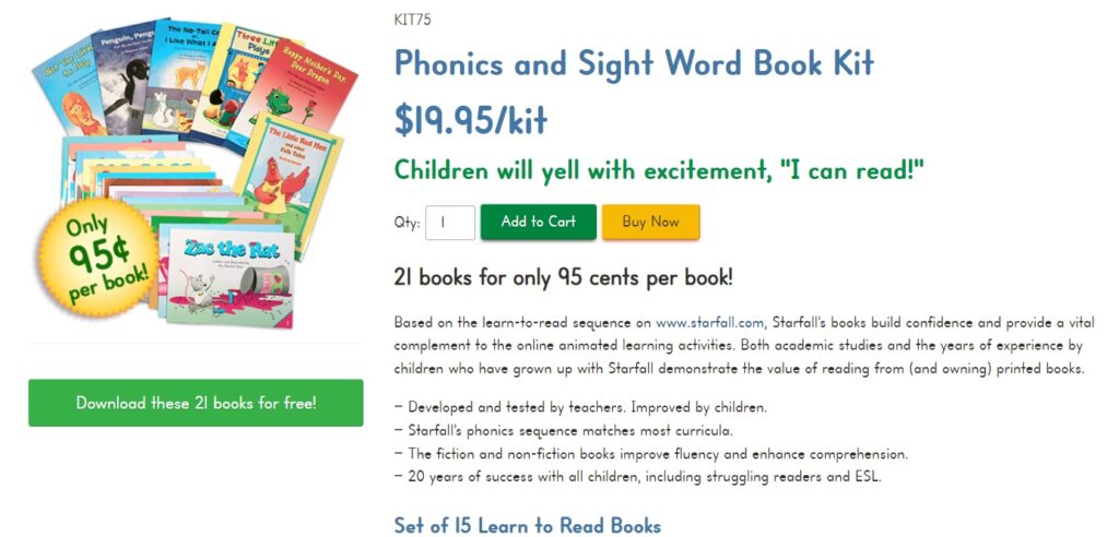 Starfall curriculum Phonics and Sight Word Book Kit.