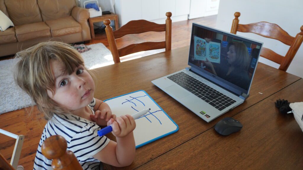 My Daughter enjoying the Creative Kids Virtual Preschool.