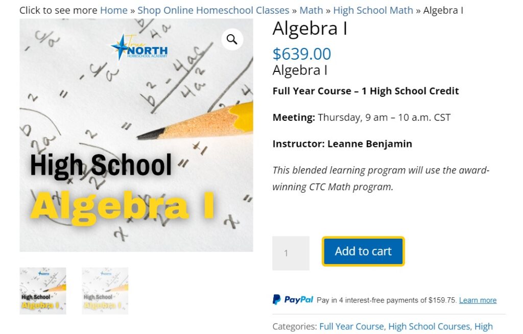 Algebra 1 with small group sizes for a Full Year Course worth 1 High School Credit. 
