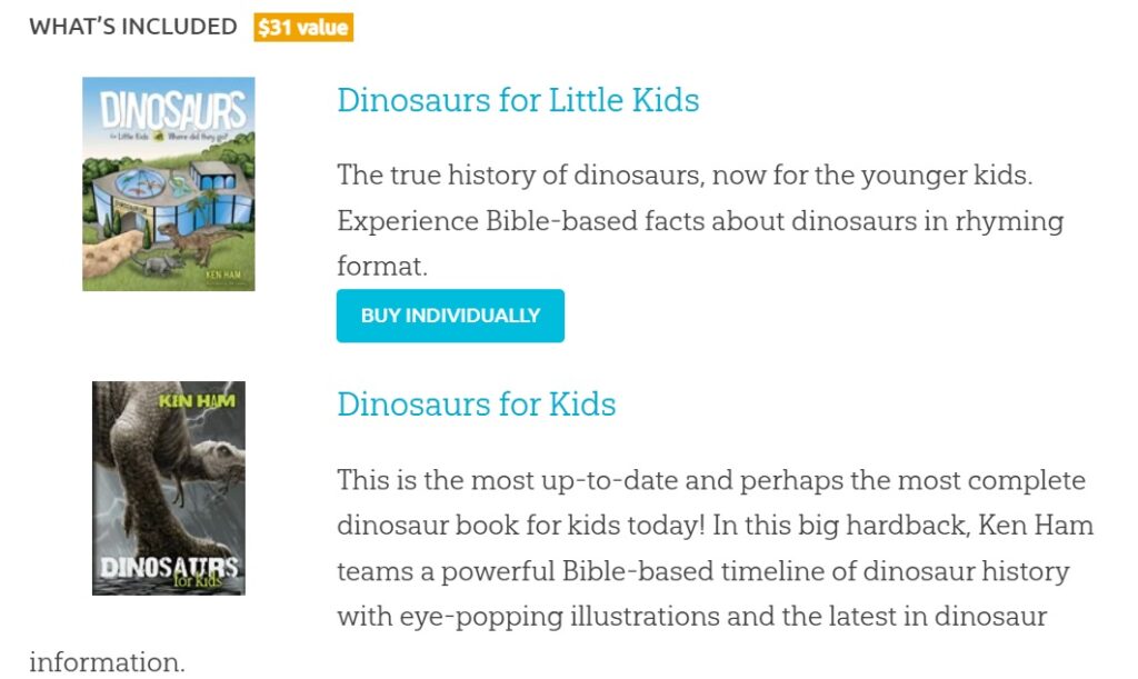 Answers in Genesis Dinosaurs for Kids Combo homeschool curriculum. 