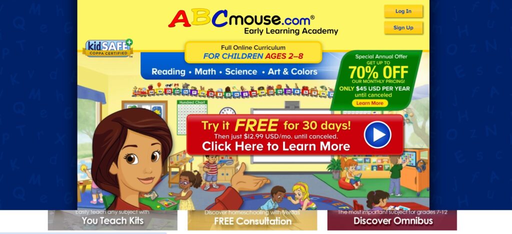 ABC Mouse offers online classes for homeschoolers for preschool and elementary years. They're secular.