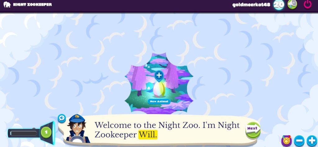 Night zookeeper harnesses children's love of animals to excite them to learn words and compose. 